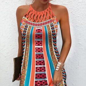 Printed Grecian Neck Mini Dress